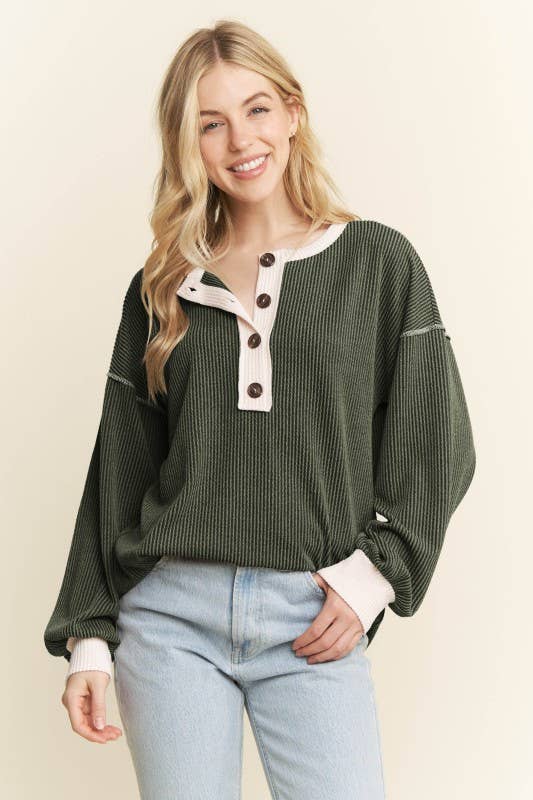LONG SLEEVE BUTTON DETAIL URBAN RIB TOP