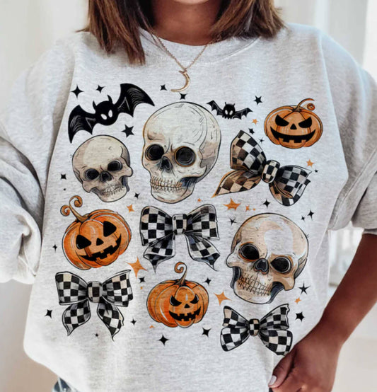 Halloween Skull Bow Short Sleeve Shirt