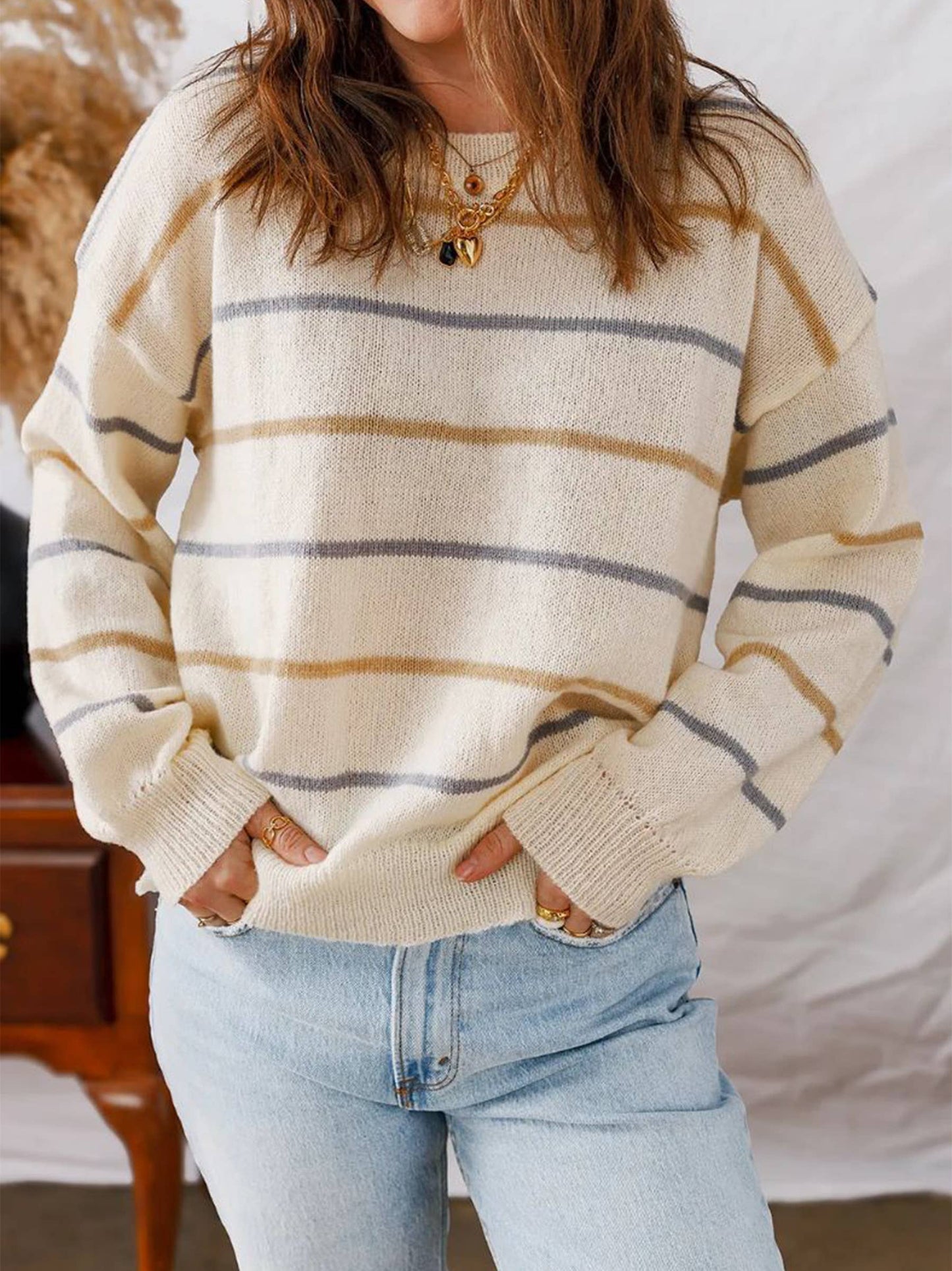 Colorful Striped Pullover Long Sleeved Sweater