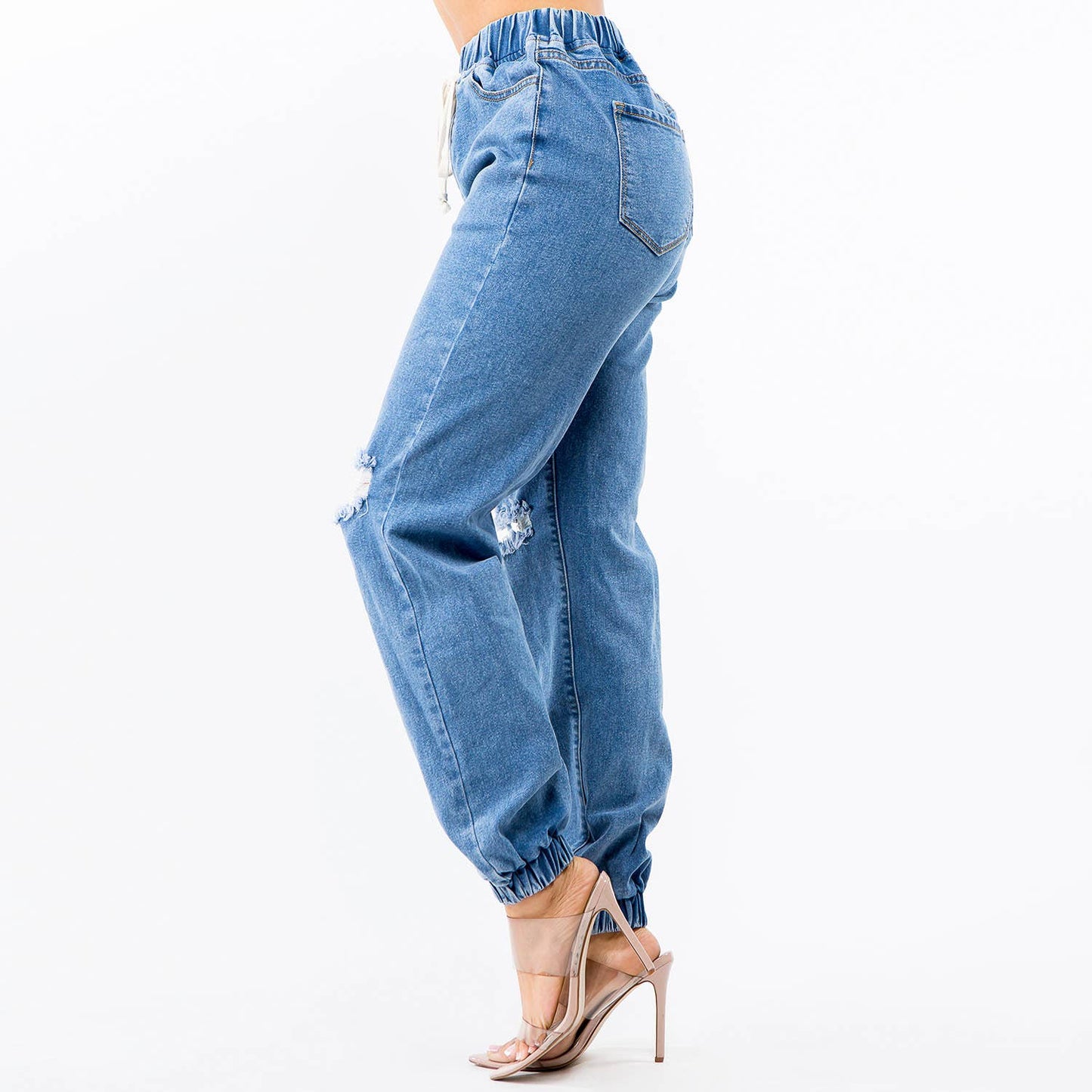 HIGH WAIST DENIM JOGGER STYLE PANT