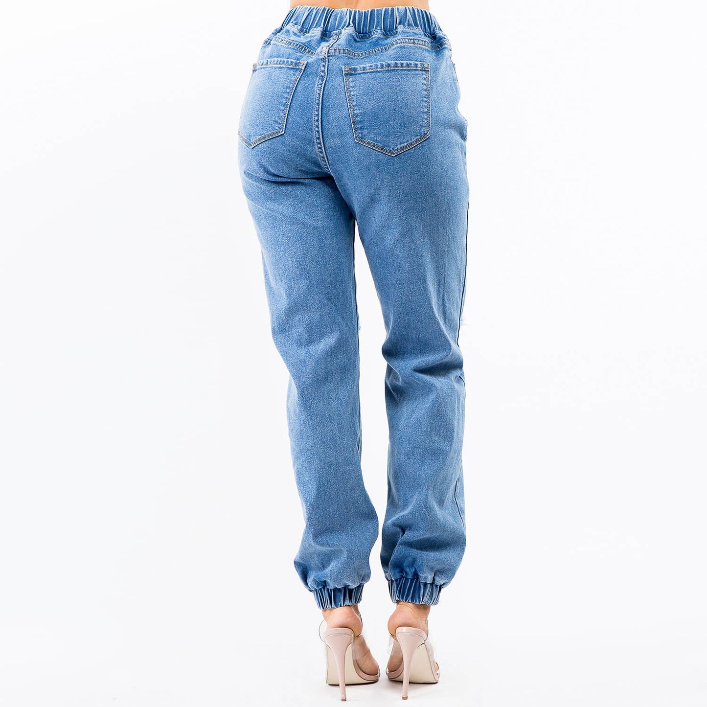 HIGH WAIST DENIM JOGGER STYLE PANT