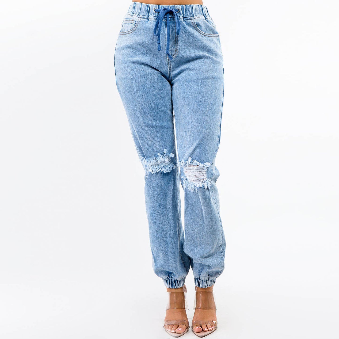HIGH WAIST DENIM JOGGER STYLE PANT