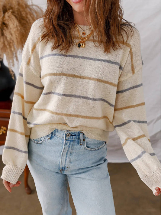 Colorful Striped Pullover Long Sleeved Sweater