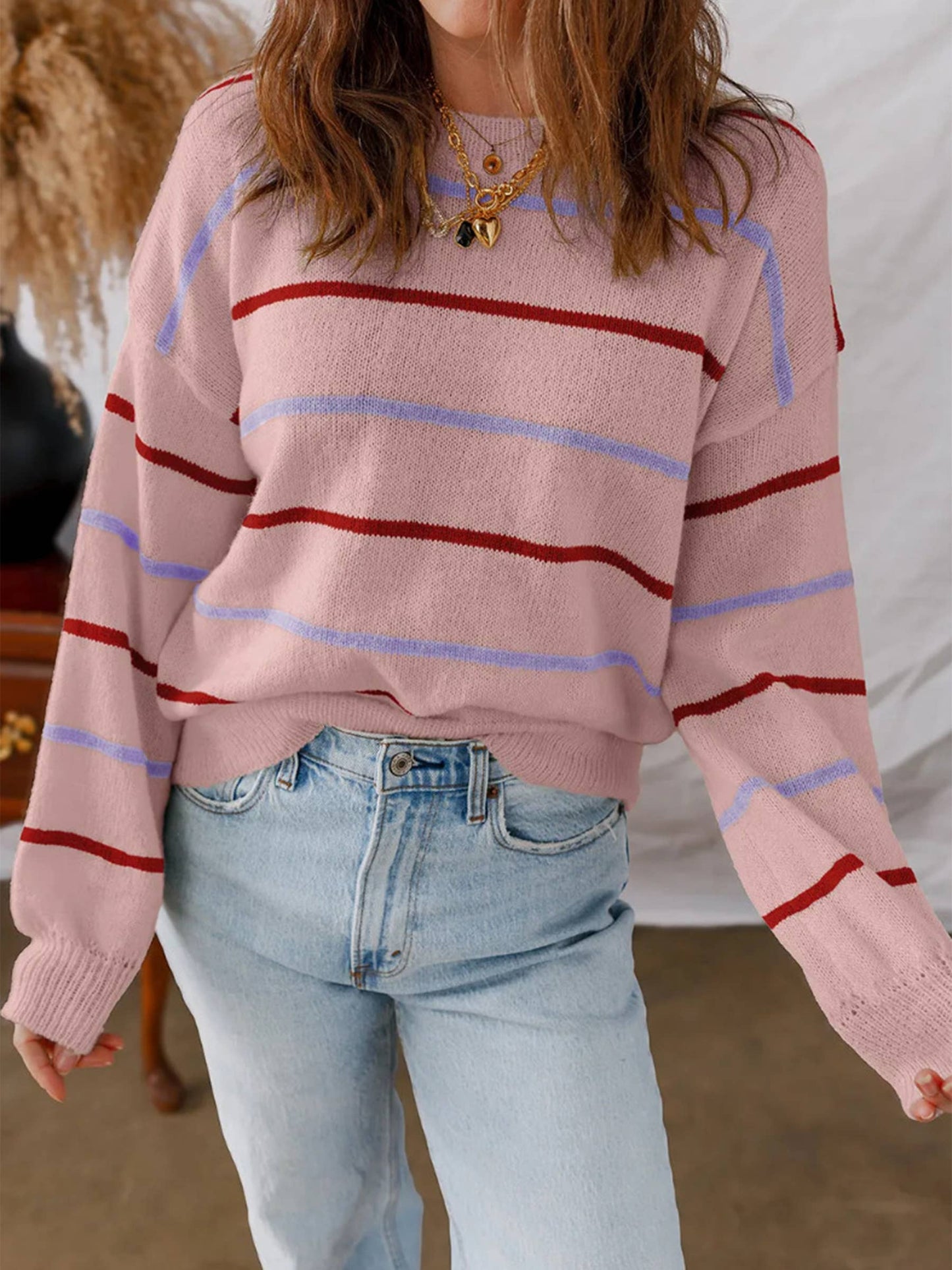 Colorful Striped Pullover Long Sleeved Sweater